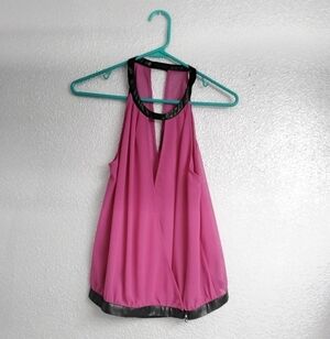 Bebe Women's Magenta Sheer Faux Wrap Top.    Size SP